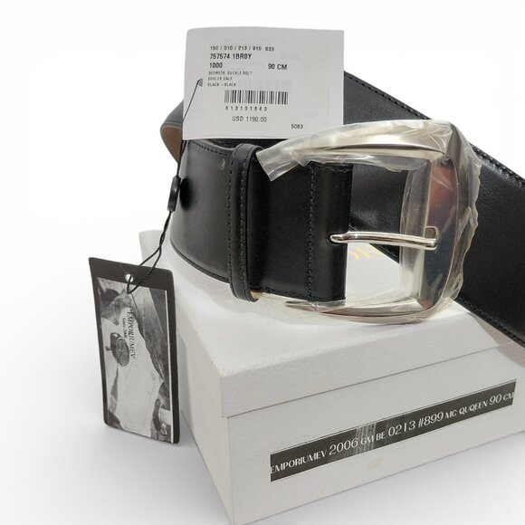 Alexander McQueen Unisex Black Geometric Buckle Leather High Belt (0213) main image 14